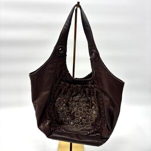 Vintage Brighton Lockheart Whipstitched Beaded Hobo Bag